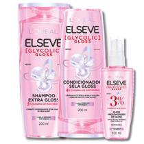 Kit Shampoo Condicionador 200ml Glycolic Gloss Sérum Elixir Prolongador Reparador de Pontas Brilho Capilar Elseve