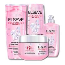Kit Shampoo/ Condicionador 400ml Glycolic Gloss Creme de Pentear Máscara de Tratamento Elseve Brilho Tratamento Capilar Kit Shampoo/ Condicionador 400ml Glycolic Gloss Creme de Pentear Máscara de Tratamento Elseve Brilho Tratamento Capilar