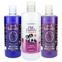 Kit Shampoo Condicionador Branqueador Pet + Leave-in Desembaraçador Cães Gatos Pelos Brancos - Pet Family