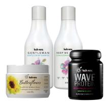 Kit Shampoo, Condicionador, Butterflower e Wave Protein Kah-Noa