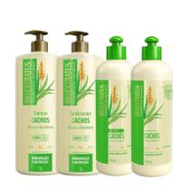 Kit Shampoo Condicionador Creme de Pentear e Gelatina Cacheado Babosa e Macadâmia Cachos Bio Extratus