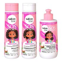 Kit Shampoo + Condicionador + Creme para Pentear 300ml SOS Cachos Kids Hidratação Salon Line