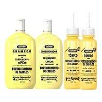 Kit Shampoo, Condicionador E 2 Tônicos Alho - Gota Dourada