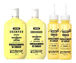 Kit Shampoo, Condicionador E 2 Tônicos Alho - Gota Dourada