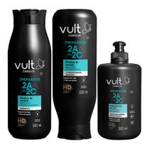 Kit Shampoo Condicionador e Creme Cabelos Ondulados Cacheados 2A 2B 2C Hidratação Vult