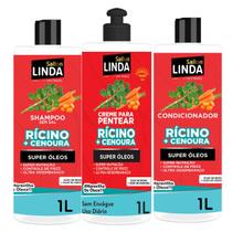 Kit Shampoo Condicionador e Creme de Pentear 1 Litro Rícino Kit Shampoo Condicionador e Creme de Pentear 1 Litro Rícino