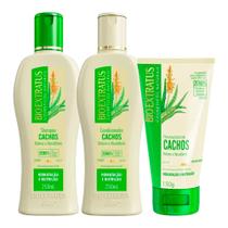 Kit Shampoo Condicionador e Creme de Pentear Cabelo Cacheado Babosa e Macadâmia Cachos Bio Extratus