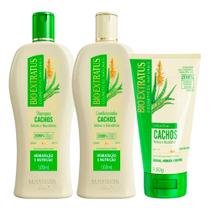 Kit Shampoo Condicionador e Gelatina para Cabelo Cacheado Babosa e Macadâmia Cachos Bio Extratus