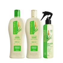 Kit Shampoo Condicionador e Leave In Cabelo Cacheado Babosa e Macadâmia Cachos Bio Extratus