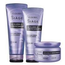 Kit Shampoo Condicionador e Máscara Antiqueda Acelera o Crescimento dos Cabelos Eudora Siàge