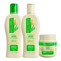 Kit Shampoo Condicionador e Máscara Cabelo Cacheado Babosa e Macadâmia Cachos Bio Extratus