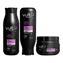 Kit Shampoo Condicionador e Máscara Capilar Cabelos Lisos Anti Frizz Liso Profundo Vult