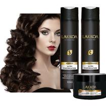 Kit Shampoo Condicionador e Máscara Capilar Tratamento Anti Queda Fortalecer Cabelos Quebradiços Fracos - Lakkoa