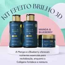 Kit Shampoo Condicionador e Máscara Efeito Brilho 3D (MANGA & BLUEBERRY) Bravie