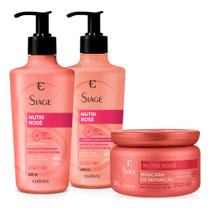 Kit Shampoo Condicionador e Máscara Nutri Rosé Nutrição Raiz e Pontas 400ml 250g Eudora Siàge