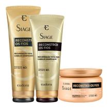 Kit Shampoo Condicionador e Máscara Reconstrói os Fios Reconstrução Reparação Eudora Siàge
