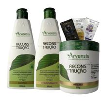Kit Shampoo Condicionador e Máscara Reconstrução Capilar Arvensis Vegano Cabelos Danificados
