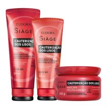 Kit Shampoo Condicionador e Máscara Reconstrução Cauterização dos Lisos Reparação Eudora Siàge Kit Shampoo Condicionador e Máscara Reconstrução Cauterização dos Lisos Reparação Eudora Siàge