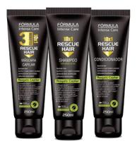 Kit Shampoo Condicionador E Máscara Rescue Hair Reconstrução Total 3 Minutos - Fórmula Intense Care