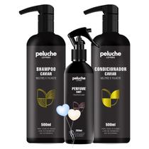 Kit Shampoo, Condicionador e Perfume Baby para Cachorro e Gato Neutro e Filhotes Caviar Peluche Pet