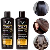Kit Shampoo+Condicionador Force Gloss Reparação Força e Brilho Capilar 2x250ml Marineplex e Ácido Glicólico - Felps Pro