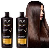 Kit Shampoo+Condicionador Force Gloss Reparação Força e Brilho Capilar 500ml Marineplex e Ácido Glicólico - Felps Pro