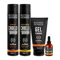 Kit Shampoo Condicionador Gel Fixador e Óleo para Barba Masculino Oxigreen Bio Extratus
