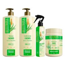Kit Shampoo Condicionador Leave In e Máscara Cabelo Cacheado Babosa Macadâmia Cachos Bio Extratus