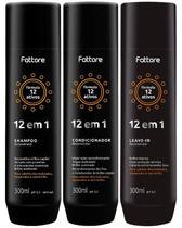 Kit Shampoo + Condicionador + Leave In Reconstrutor Capilar Profissional 12 Em 1 Fattore Brilho