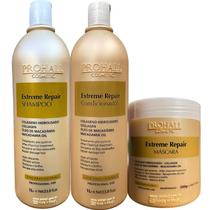 Kit Shampoo Condicionador Máscara Extreme Repair Prohall Limpeza profunda Hidratação sedoso Equilíbrio pH Brilho intenso