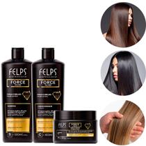 Kit Shampoo+Condicionador+Máscara Force Gloss Reparação e Hidratação Antiquebra Fortalecimento dos Fios Brilho - Felps