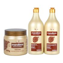 Kit Shampoo + Condicionador + Máscara Mandioca Tratamento Profissional Hidratação Nutrição Naxos