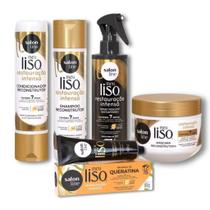 Kit Shampoo, Condicionador, Máscara, Spray e Recarga de Queratina Meu Liso Restauração Salon Line