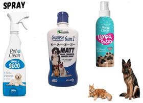 Kit Shampoo Condicionador Matt 6x1 Kelldrin E Shampoo Banho a Seco Limpa Patas Pet Clean