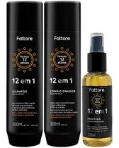 Kit Shampoo + Condicionador + Queratina Reconstrutor Capilar Profissional 12 Em 1 Fattore Brilho