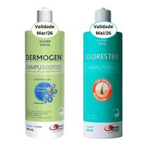 Kit Shampoo Dermogen E Cloresten 500ml Agener Pet Cães Gatos