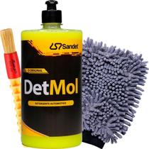 Kit Shampoo Desengraxante Detergente Automotivo Limpeza Pesada Detmol 1L Sandet Luva Pincel
