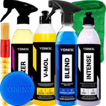 Kit Shampoo Desengraxante V-Mol Cera Liquida Blend Spray Revitalizador Intense Descontaminante Izer Pano Aplicador Pincel Vintex