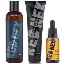 Kit Shampoo Desmaia Barba + Bálsamo + Óleo Hidratante Red Nek Kit Shampoo Desmaia Barba + Bálsamo + Óleo Hidratante Red Nek