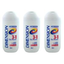 KIT Shampoo Dimension 3 em 1 Anticaspa Secos 200ml - 3 Unidades.