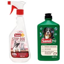 Kit Shampoo e condicionador 2 em 1 com educador stop pipi não pode para Cachorro Sanol Dog