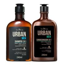 Kit Shampoo e Condicionador 3 em 1 Barba Cabelo e Bigode Masculino 240ml Urban Men