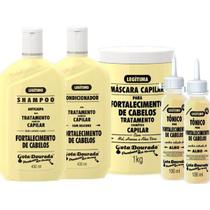 Kit Shampoo e Condicionador 430ml + Máscara Capilar 1kg + 2x Tônico Capilar Tradicional Fortalecimento Gota Dourada