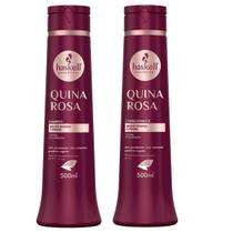 Kit Shampoo e Condicionador 500ml Quina Rosa Haskell Para Cabelos Desvitalizados Brilho Intenso e Maciez