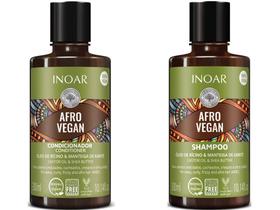 Kit Shampoo e Condicionador Afro Vegan Inoar 300ml Óleo de Rícino e Manteiga de Karité Cabelos Cacheados Crespos e Afros