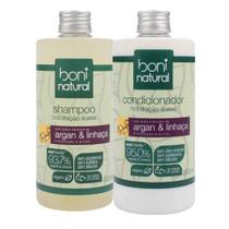 Kit Shampoo e Condicionador Argan e Linhaça Boni Natural 2x500ml Hidratação Suave