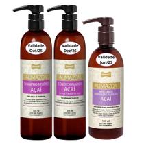 Kit Shampoo e Condicionador e Máscara Aumazon Açaí 500ml para Pet Cães Gatos