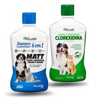 Kit Shampoo e Condicionador Kelldrin Clorexidina 500ml 5 em 1 + Matt 6 Em 1 Anti Carrapato Piolho Pulga Sarna