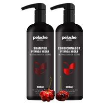 Kit Shampoo e Condicionador Pet Eliminador de Odores para Cães e Gatos Peluche Pitanga Negra 500ml Brilho e Perfume