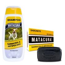 Kit shampoo e sabonete para cachorro matacura sarnicida e antipulgas higiene pet